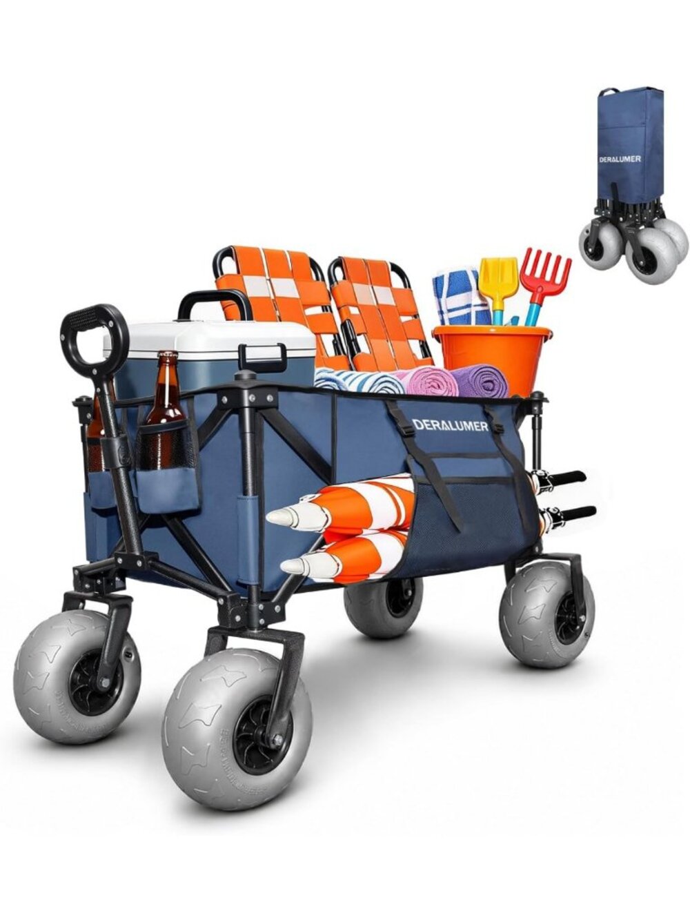 Heavy Duty Collapsible Beach Wagon with 9" Balloon Wheels, 200L Utility Cart